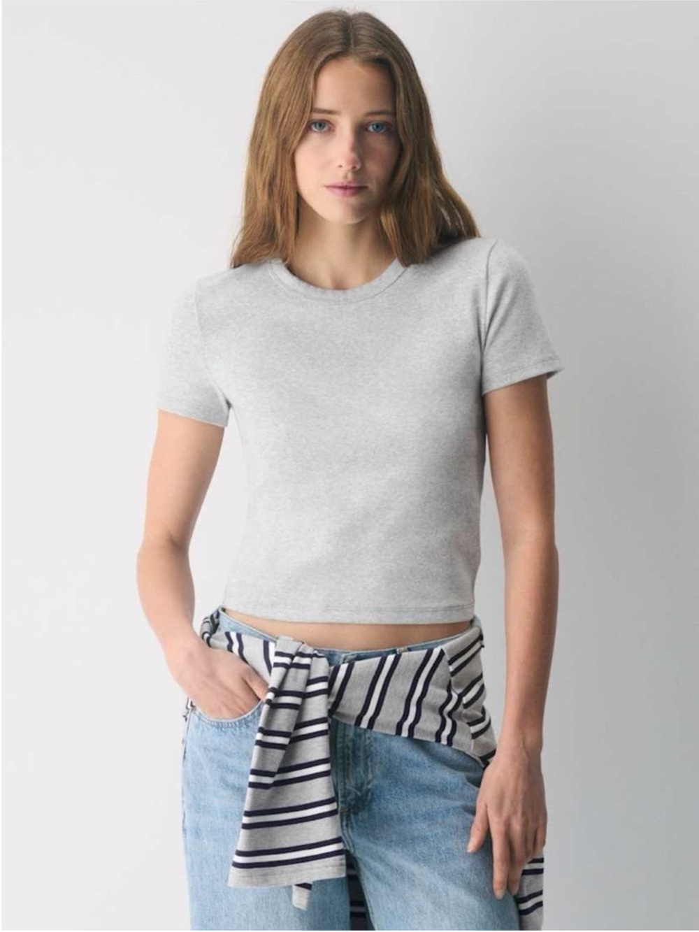 Aritzia Sunday Best BestHug™ Little Ribbed T-Shirt XS in Heather Chrome